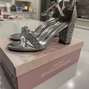 Silver Glitter Block Heel Sandals